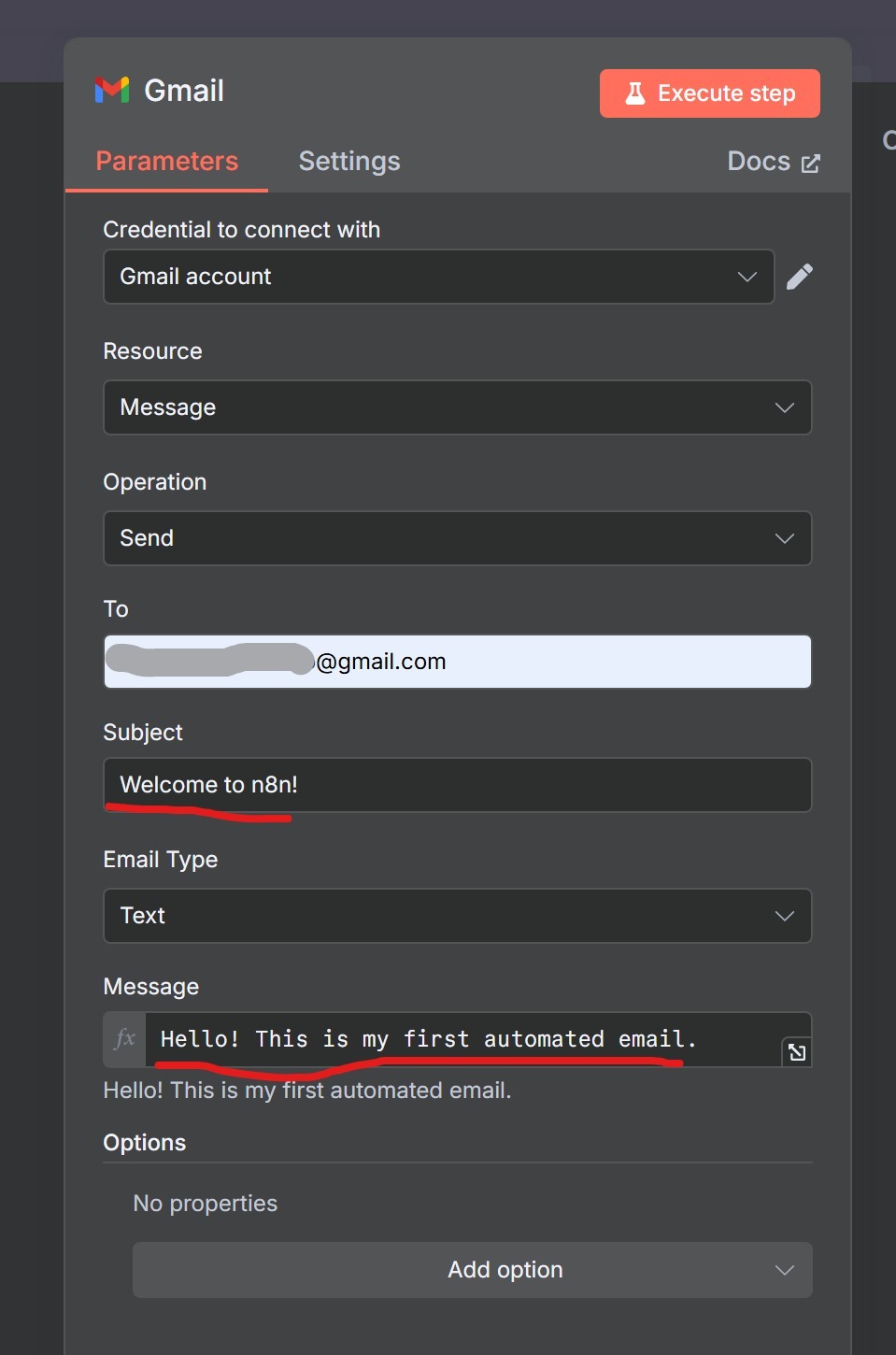 n8n Gmail node configuration