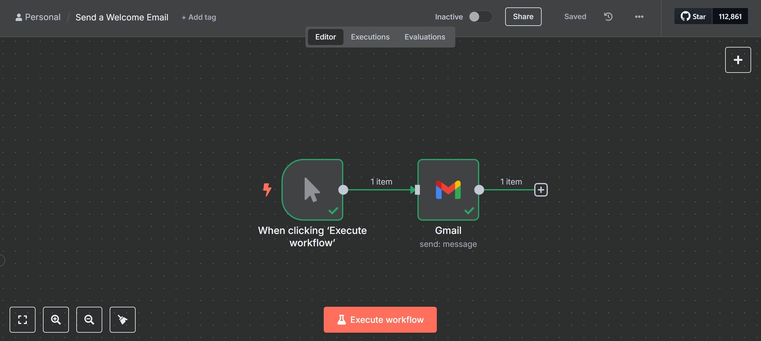 n8n Send a Welcome Email workflow