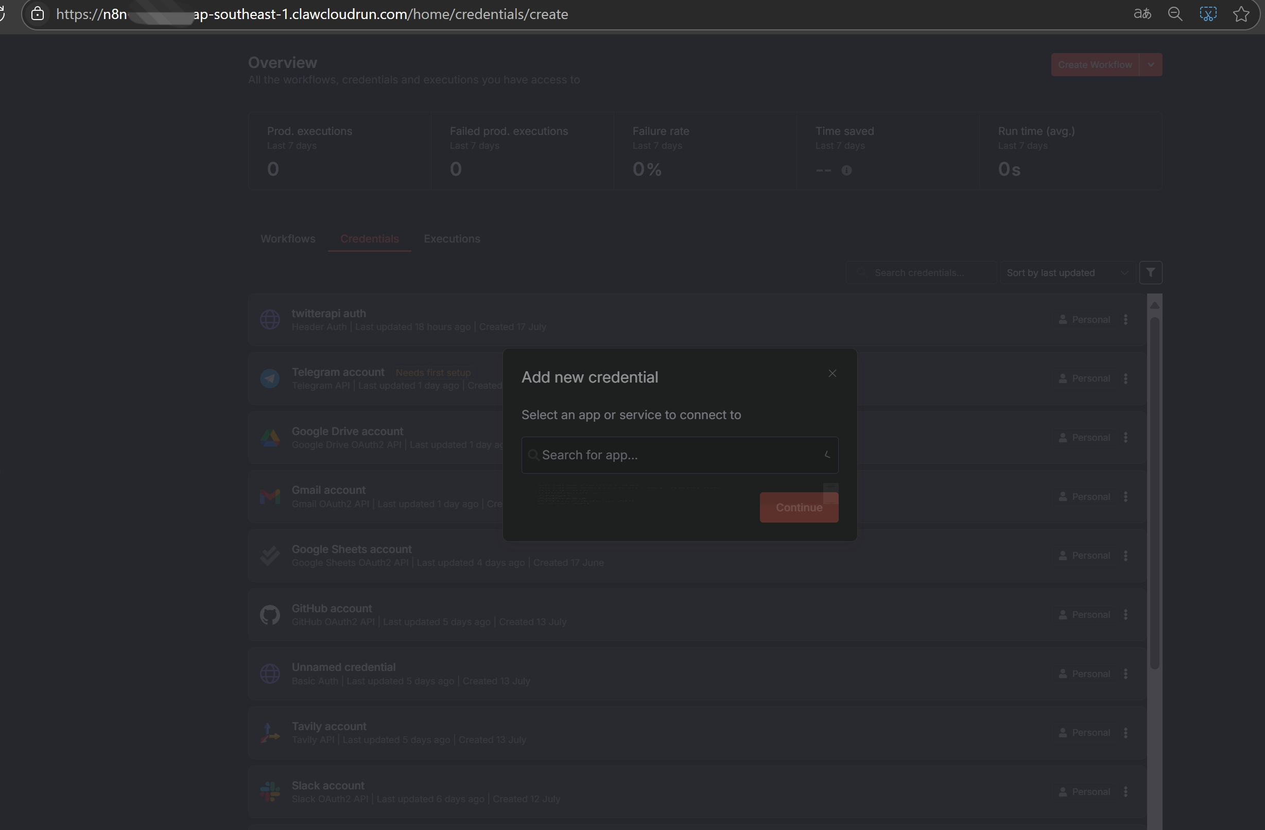 Adding a new credential in n8n