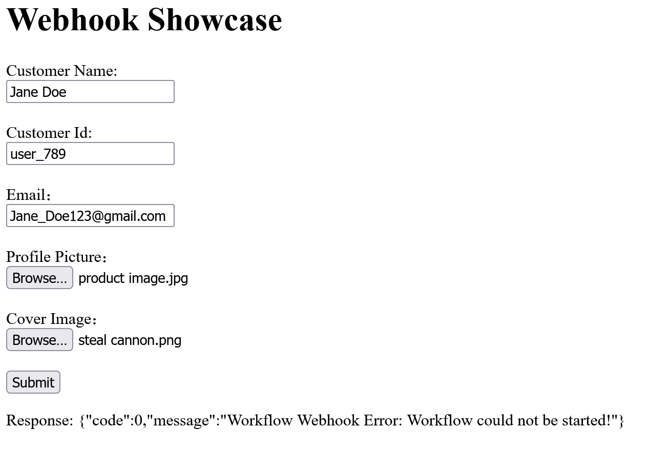 Frontend error message from incorrect webhook configuration