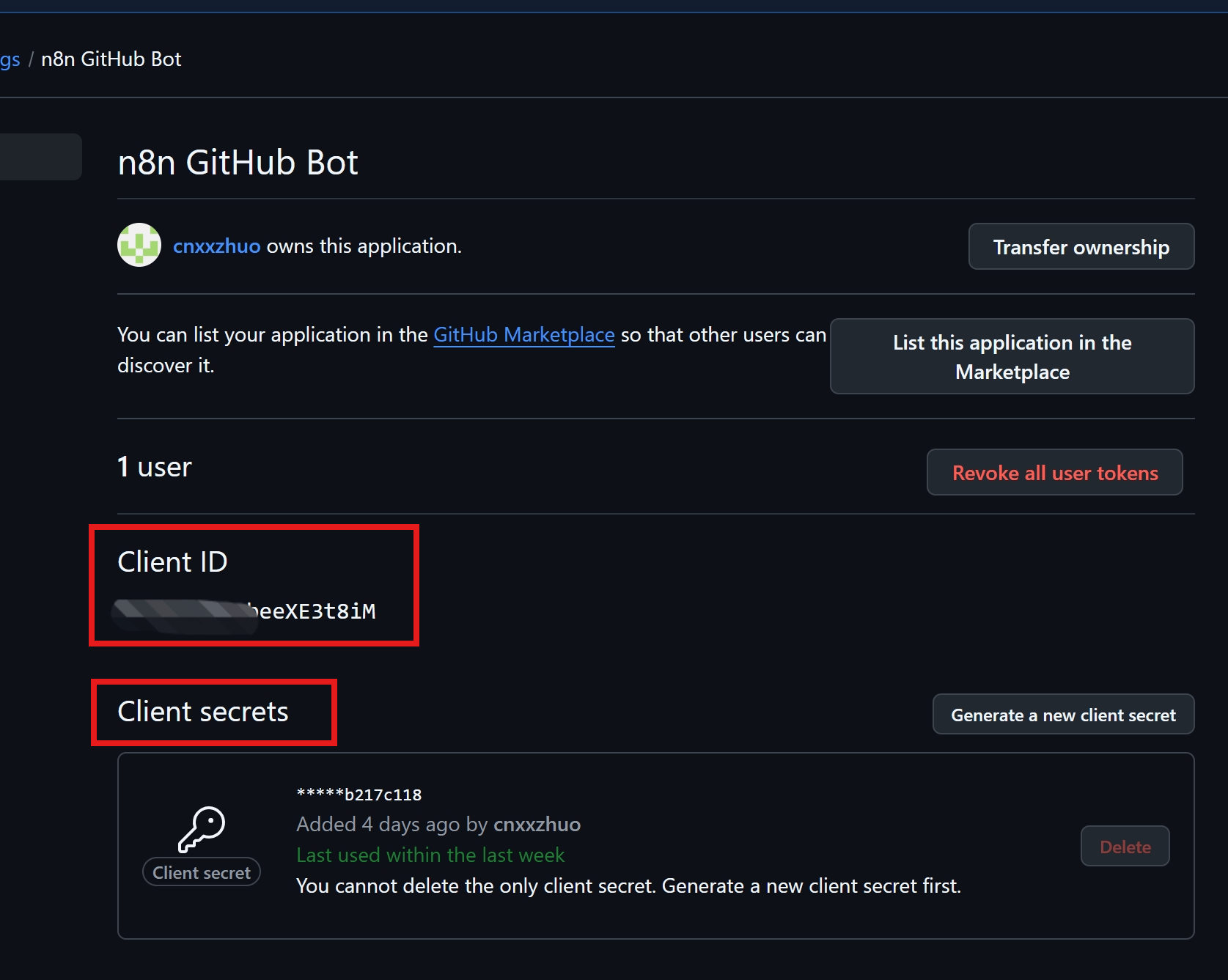 GitHub client ID and secrets