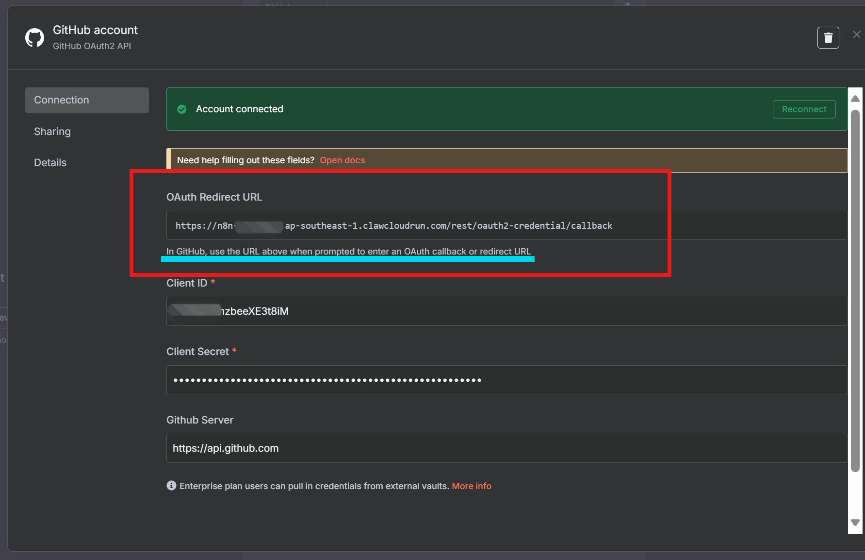 n8n credential setup for GitHub
