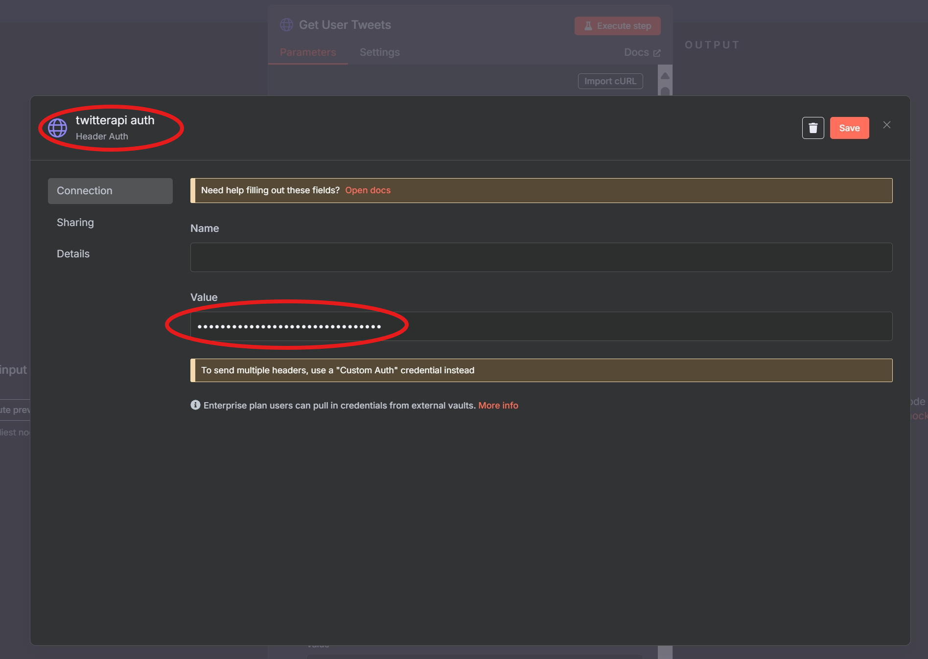 n8n Header Auth credential configuration