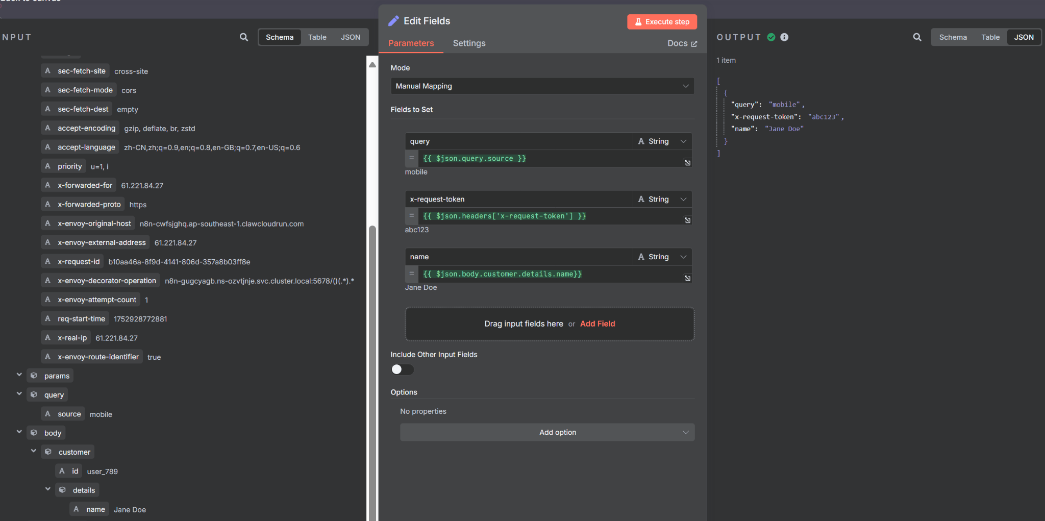 Deconstructing a payload in n8n using a Set node