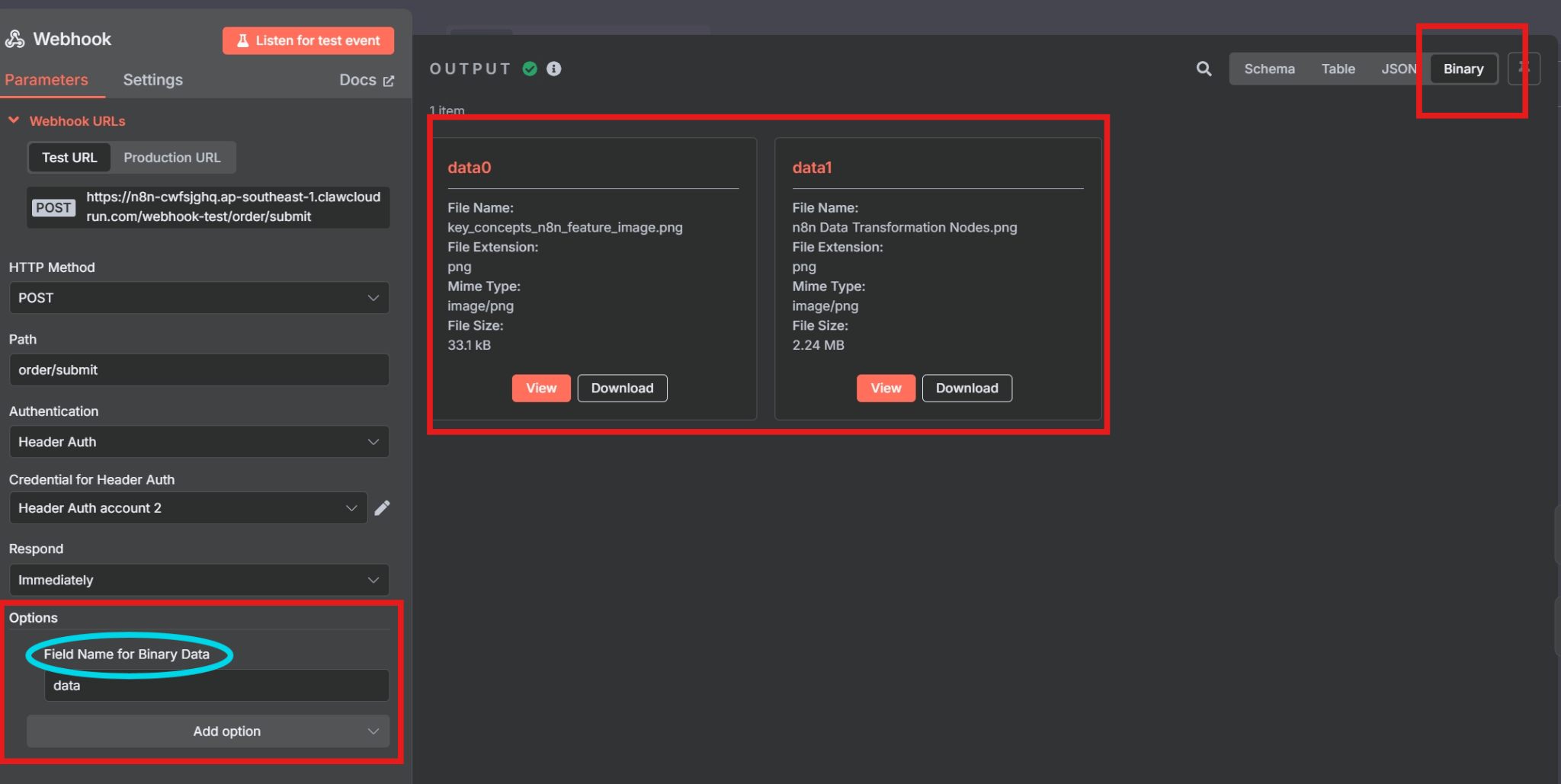 Webhook receiving binary data