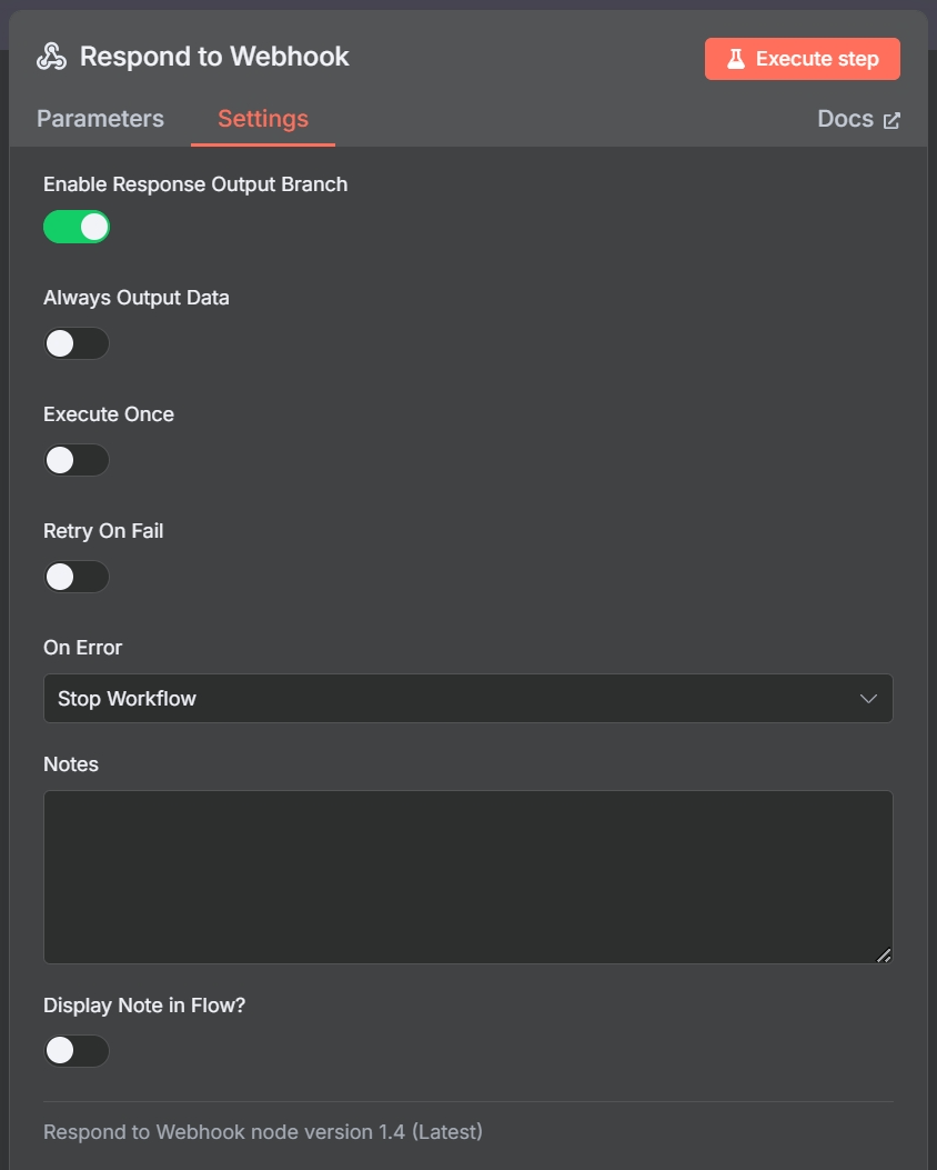 Enabling the Response Output Branch setting
