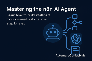 Feature image for AutomateGeniusHub’s tutorial on mastering the n8n AI Agent, showcasing workflow automation and AI integration.
