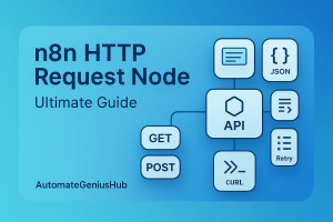 Feature image for 'Mastering the n8n HTTP Request Node'—visualizing API methods, headers, query parameters, and JSON bodies in n8n