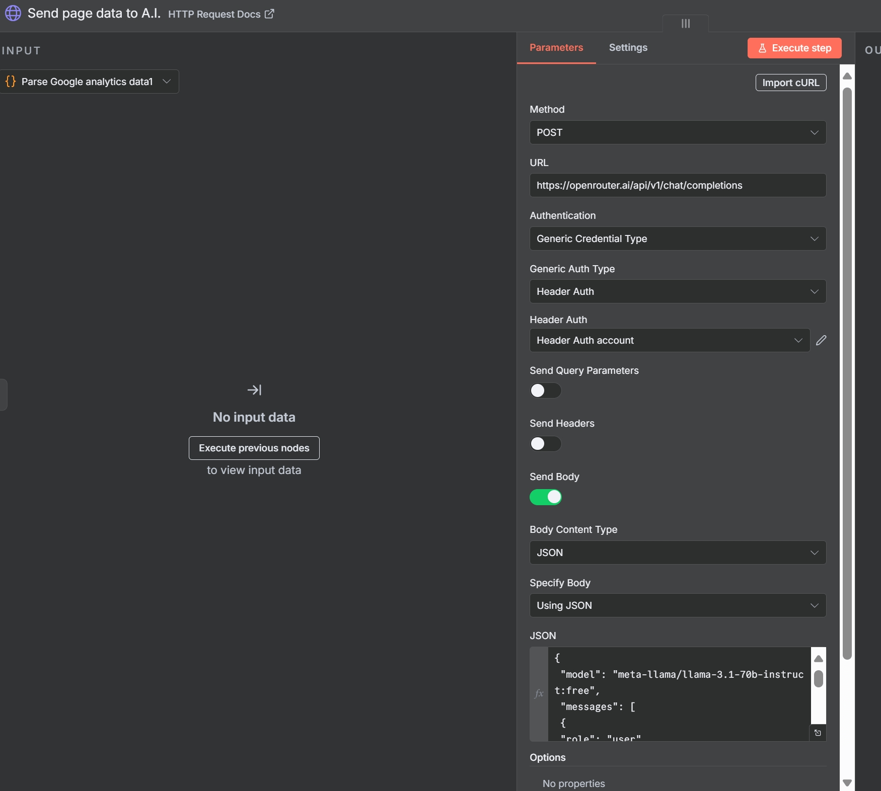 The HTTP Request node interface