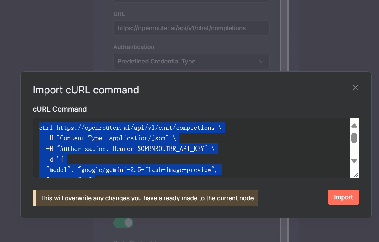 Import cURL command into n8n